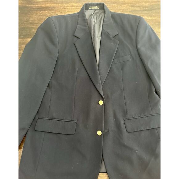 Vintage LL Bean Sport Coat 41 R Measures 46 Navy Gold 2 Button Polyester Jacket - Picture 1 of 7
